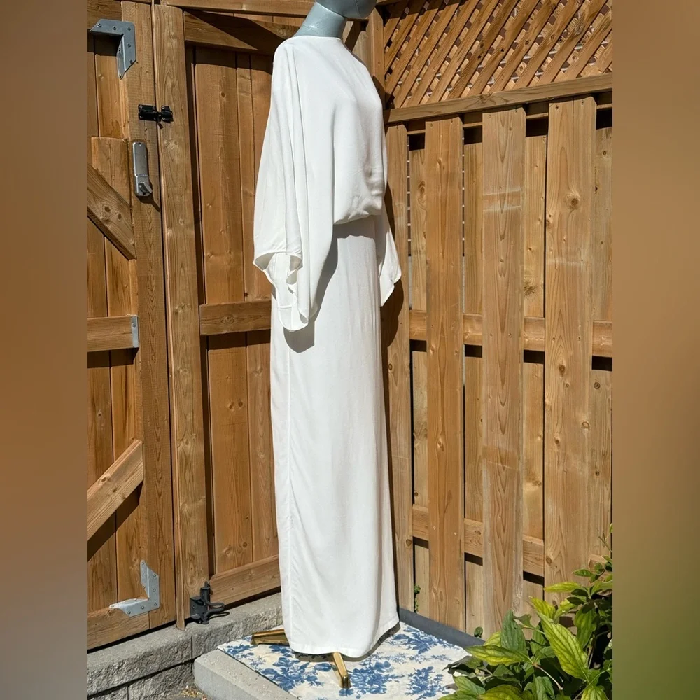 🆕 RAT & BOA 🧿 NWOT Margot Boatneck Long Sleeve Open Back White Maxi, Sz XXL
